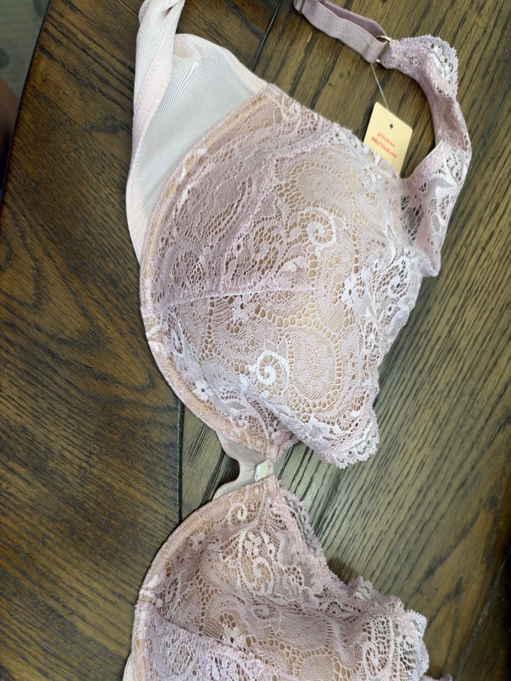 NWT ThirdLove 24/7 Lace Contour Plunge Push-Up Bra 36F Dusty Rose Pink